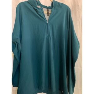 Realtree Fishing Mens Teal Blue Quarter Zip Hooded Performance Shirt Large L